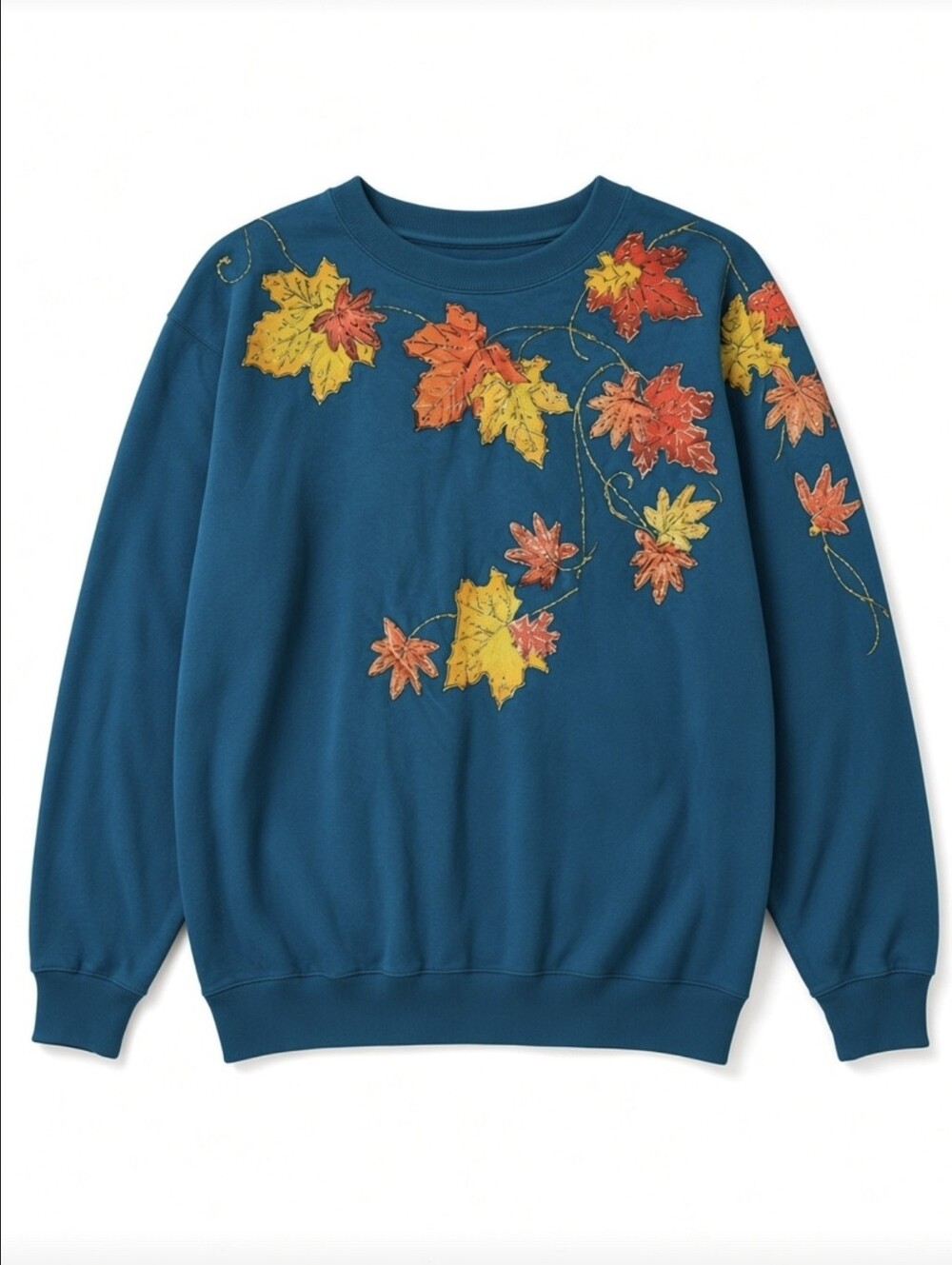 Vintage Hanes Her Way Sweatshirt XL Teal Fall Autumn Leaves Made in USA